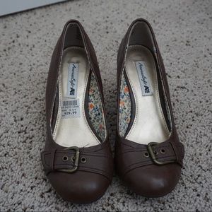 American Eagle Brown Leather Heels with Buckle